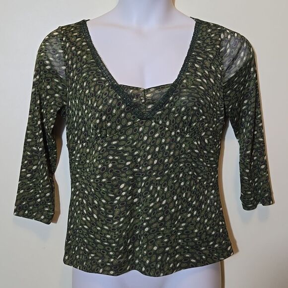 Axcess Women's Mesh Y2K Babydoll Top Size Large Lace Sheer 3/4 Sleeve Peasant - Picture 1 of 14